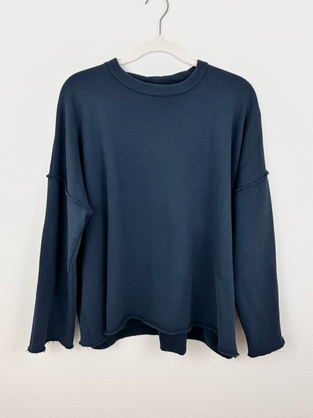 Eileen Fisher Organic Cotton Drop Shoulder Sweatshirt L Raw Hem Cozy Crewneck
